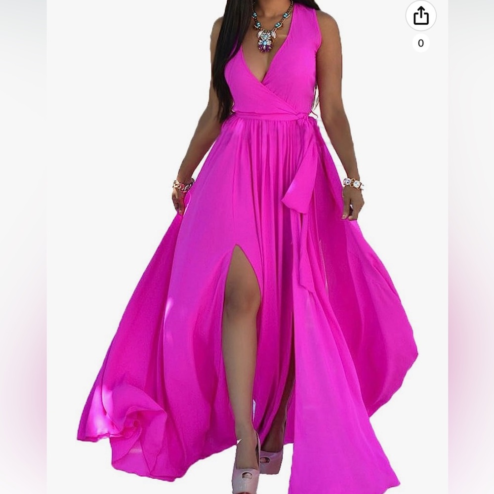 Sexy Women Chiffon V Neck Long Cocktail Crystal Maxi Evening Dress Rose Medium